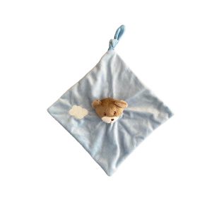doudou ours plat brodé bleu