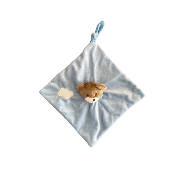 doudou ours plat brodé bleu