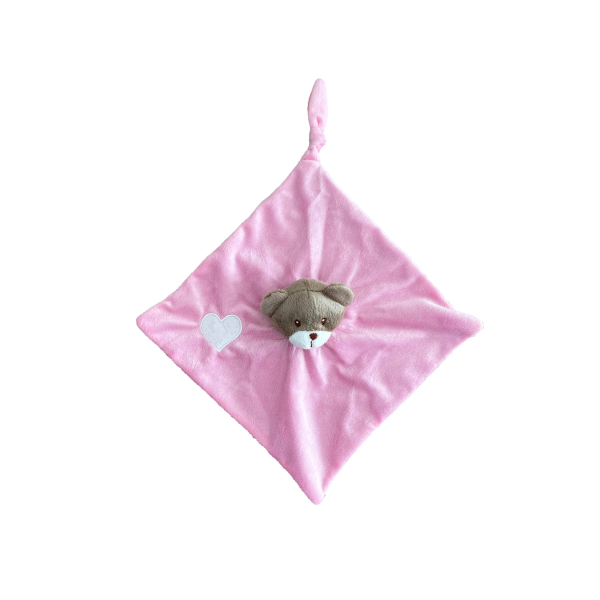 doudou ours plat brodé rose