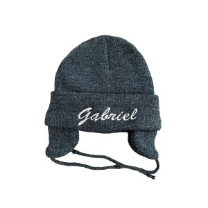 Bonnet gris foncé pour bébé brodé et personnalisé