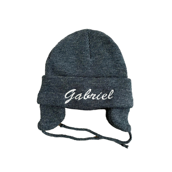 Bonnet gris foncé pour bébé brodé et personnalisé
