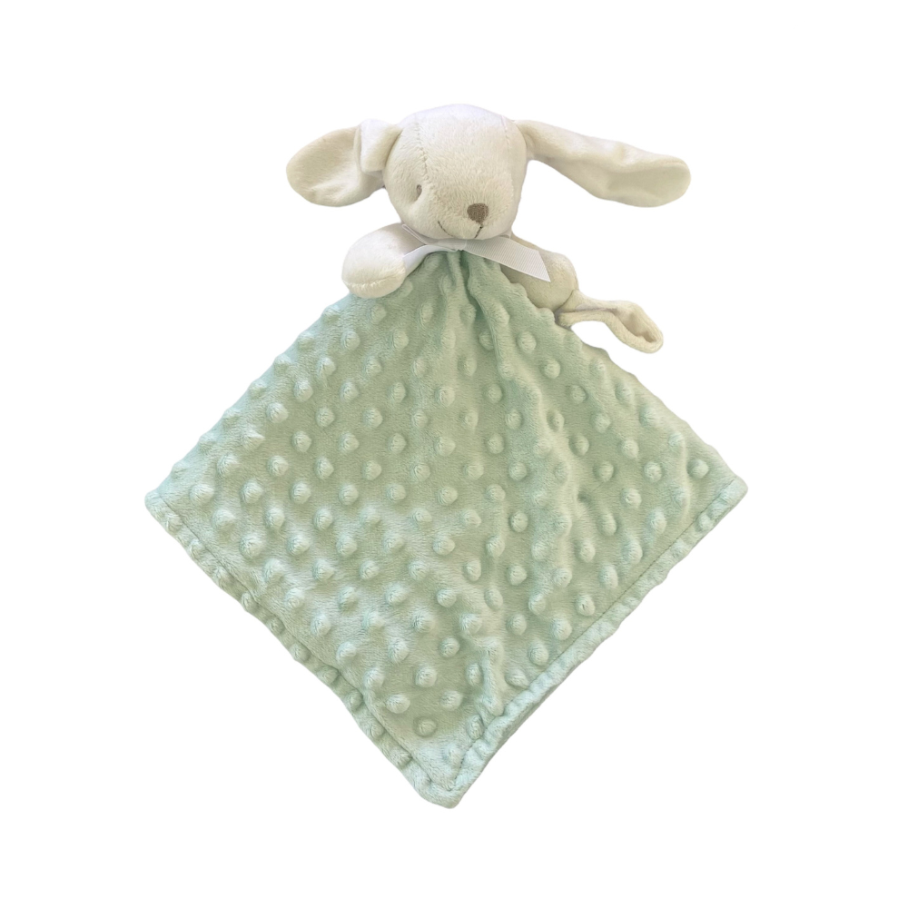 Doudou lapin brodé vert