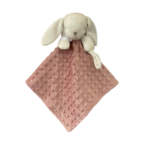 Doudou lapin brodé - Doudou personnalisé rose - Attache sucette pour bébé