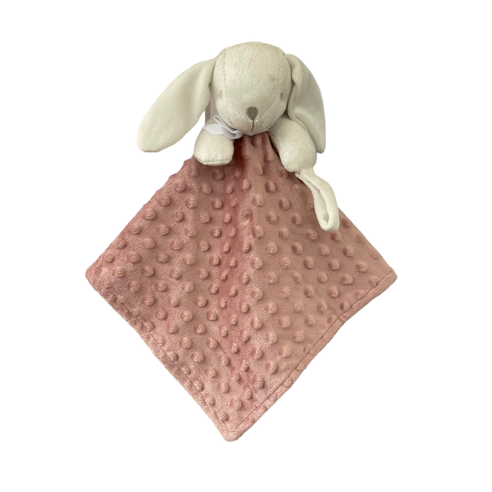 Doudou lapin brodé - Doudou personnalisé rose - Attache sucette pour bébé